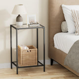 HOMSHO Side Tables Set of 2, End Tables with Tempered Glass, 2-Tier Nightstands with Storage Shelves, Slim Sofa Tables for Living Room, Bedroom, Modern Style, 11.8" D x 15" W, Black HOMSHO