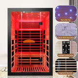 OUTEXER Infrared Sauna 2000W Wooden Saunas Home Spa Room Canadian Hemlock Wood Low-EMF Indoor Saunas with with 7 Color Starry Sky Ceiling Light for Two Person 74.8 * 47.2 * 41.3Inch OUTEXER