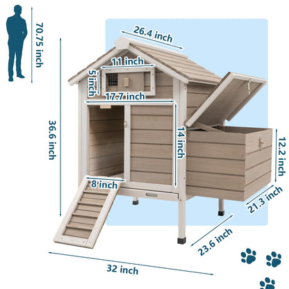 Ketive Chicken Coop Chicken House Outdoor with Removable Trays, Wooden Rabbit Hutch Poultry Cage with Nesting Box, Indoor Hen House Chicken Cage with Ramp for Garden Backyard (32"L x 23.6"W x - WoodArtSupply