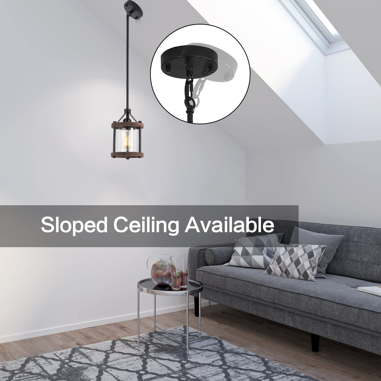 SGLfarmty Farmhouse Pendent Lights in Kitchen Island, Rustic Wood Pendant Light with Glass Shade, Bronze Entryway Pendant Lighting, Adjustable Glass Hanging Light Fixtures for Foyer, Sink, 1 Pack SGLfarmty