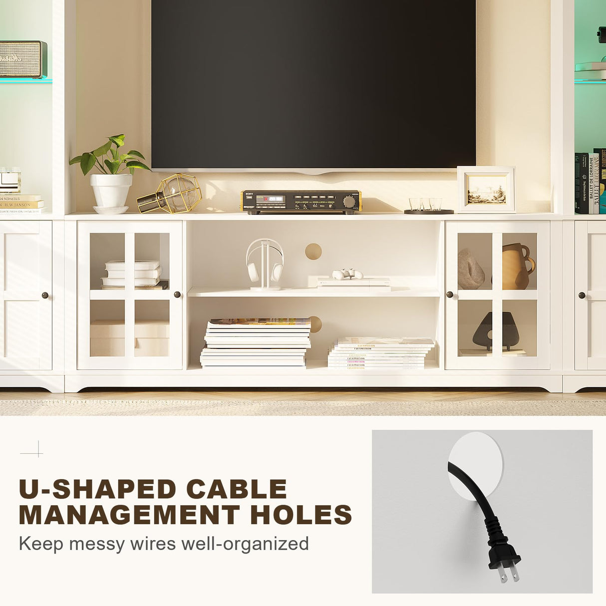 MEISSALIVVE Wall Unit TV Stand with Storage & LED Lights, Large Entertainment Center with Bookshelves for TVs up to 75", Media Console for Living Room, White MEISSALIVVE