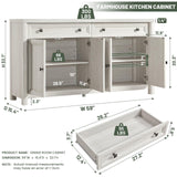 Standifurno Farmhouse Sideboard Buffet with Drawers, 59" Large Credenza Storage Cabinet with Shelves & 4 Doors, Wood Rustic Kitchen Coffee Bar Console for Living Room, White Standifurno