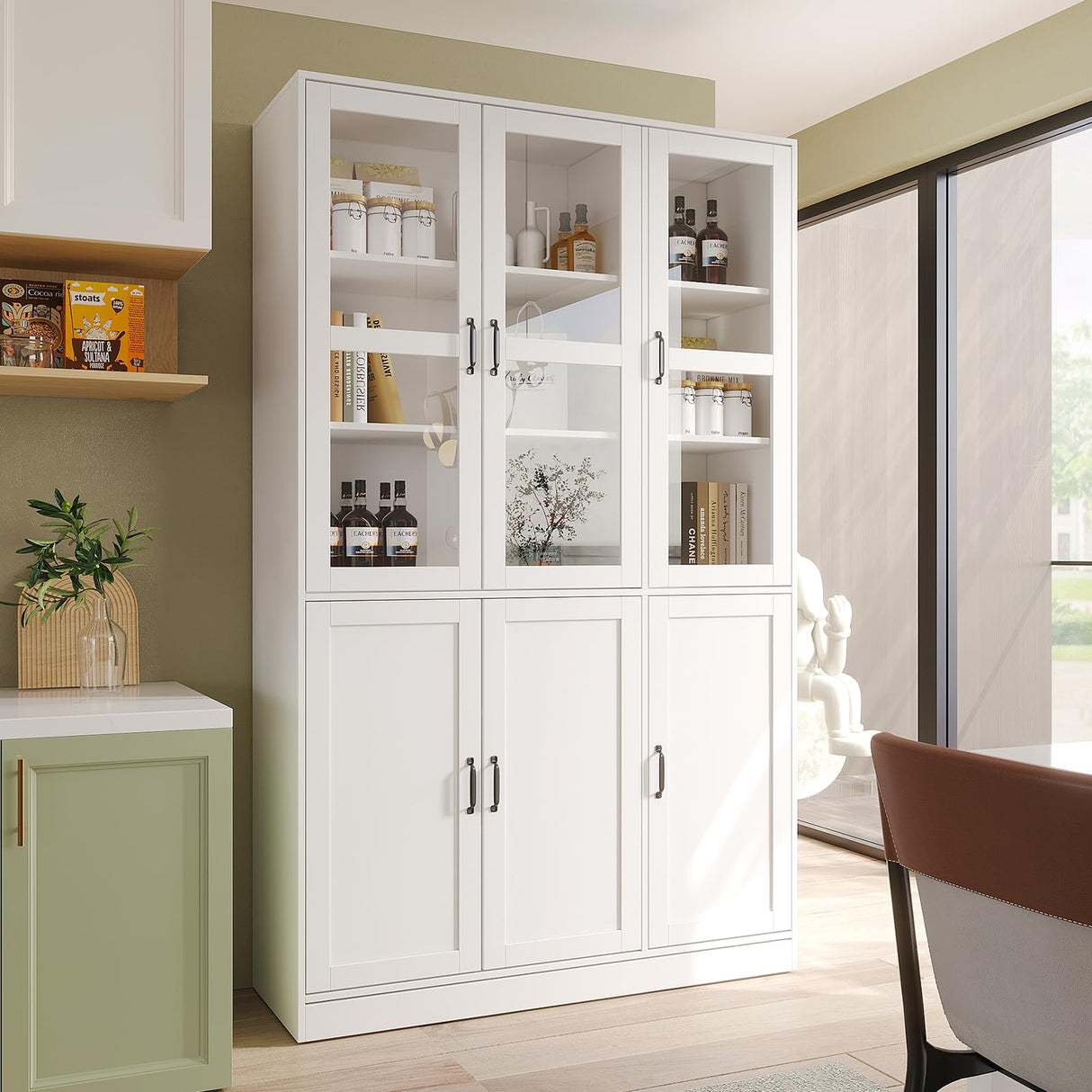 VOWNER 78.7'' Tall Large Bookcase with Glass Doors, Bookshelves Storage Cabinet with Door Shelves, Freestanding Display Organizer for Living Room, Home Office, White VOWNER