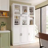 VOWNER 78.7'' Tall Large Bookcase with Glass Doors, Bookshelves Storage Cabinet with Door Shelves, Freestanding Display Organizer for Living Room, Home Office, White VOWNER