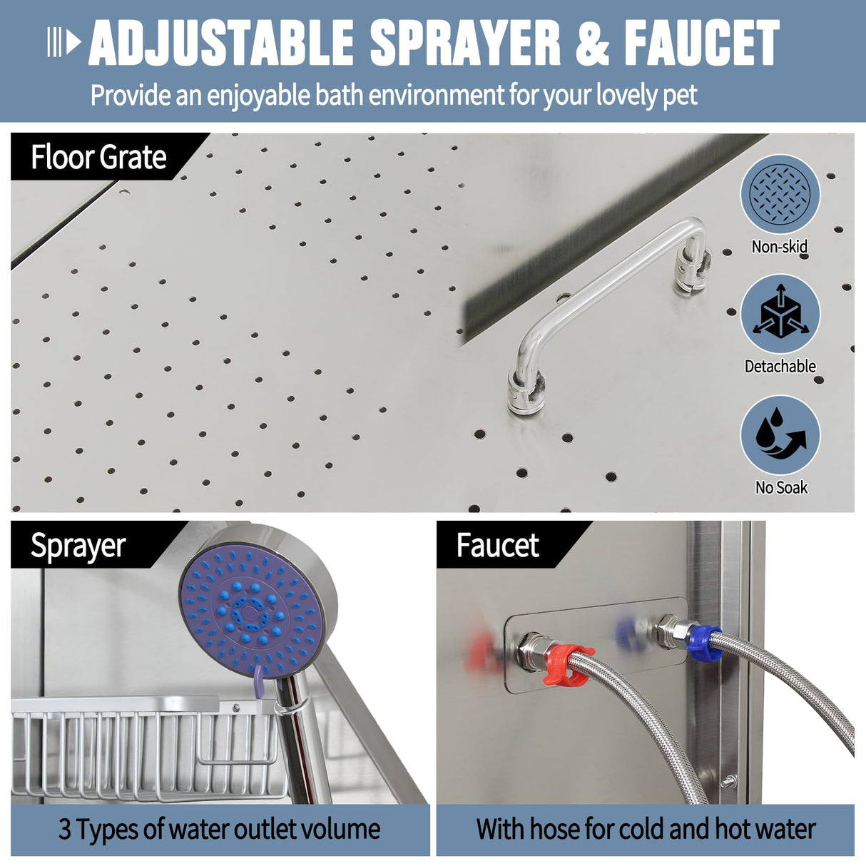 50 Inch Electric Dog Bathing Station For Large Dogs, Height Adjustable Stainless Steel Dog Pet Washing Station, Professional Dog Grooming Tub With Electric Lift, Pet Wash Bath Station (50" Right door) RIGMEC