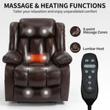 EZZUP Power Lift Chairs for Elderly, Dual Motor Oversized Recliner with 8-Point Vibration Massage and Lumbar Heating, Genuine Leather Electric Recliner Chairs, Antique Brown Recliner EZZUP