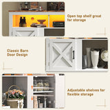 jiteentarou Farmhouse TV Stand for 70/75/80 Inch TV, 32”Tall Entertainment Center w/LED Light, Large Media Console Cabinet w/Barn Doors & Adjustable Shelves for Living Room, White jiteentarou