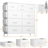 YaFiti 10 Drawer Dresser, Chest of Drawers for Bedroom, PU Dresser with Side Pockets, Hooks, Wooden Top and Sturdy Metal Frame for Living Room, Closet, Hallway (White) YaFiti