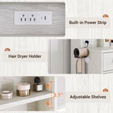 Seetech Farmhouse Makeup Vanity Desk with Mirror and Lights - 47.2" Dressing Table Set with Storage Stool, 3 Drawers, 6 Shelves, Cabinet, Power Outlet, for Bedroom, for Women, for Teen Girl, White Seetech