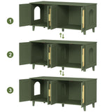 Homhedy Boho Cat Litter Box Enclosure for 2 Cats, Wooden Cat Washroom Furniture with Double Rattan Decorated Doors, Pet House,47.2”L x 19.7”W x 21.7”H, Green Homhedy