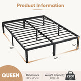 DUMOS Bed Frame - Queen Size Metal Platform Bed Frames Mattress Foundation with Steel Slat Support, No Box Spring Needed, Storage Space Under Base, Easy Assembly, Black DUMOS