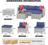 5-Piece Outdoor PE Wicker Patio Furniture Set, Water-Resistant Sectional Sofa With Plush Cushions, Tempered Glass Coffee Table & Ottoman, All-Weather Garden Conversation Set for Porch, Backyard, Blue ExploreHorizon