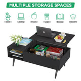PayLessHere Lift Top Coffee Table with Adjustable Storage and Hidden Compartment Small Wood Coffee Table Center Table for Home Living Room Office Apartment Reception Room,Black PayLessHere