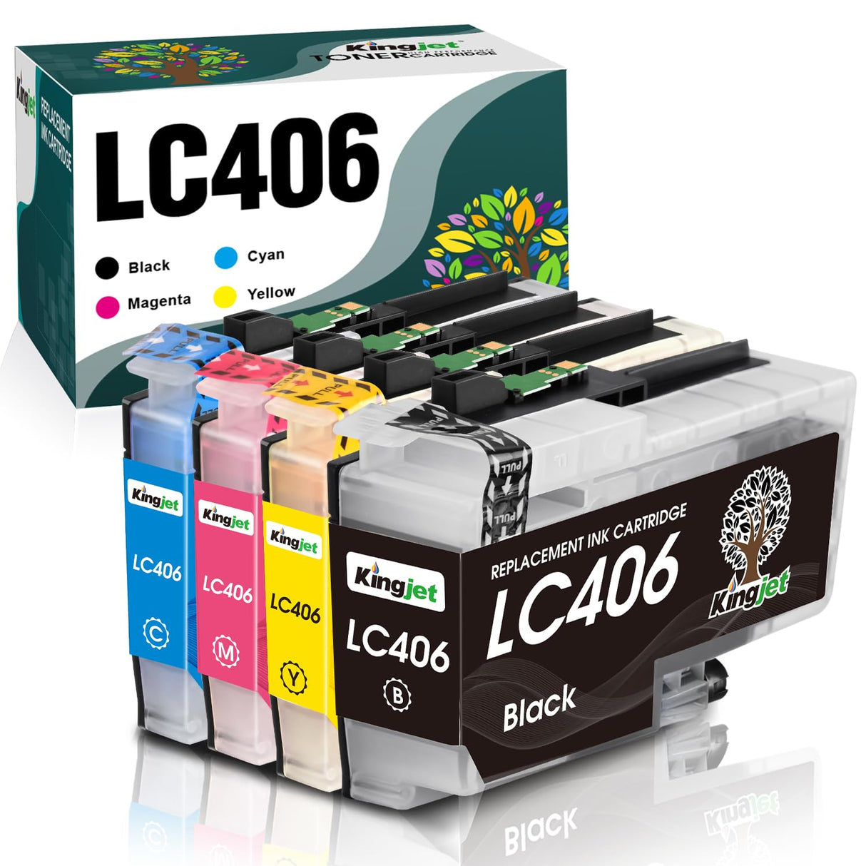 Kingjet Compatible LC406 Ink Cartridges for Brother MFC-J4335DW Printer Replacement for Brother LC406 Ink Cartridges LC406XL LC 406 XL Work for MFC-J4345DW MFC-J4535DW MFC-J5855DW Printer,4 Pack Kingjet