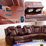 SIENWIEY Leather Power Recliner Sectional Sofa Set with LED Light,L Shaped Leather Couch Set with 5 Recliner Seats,Modular Couch with USB Ports for Living Room Furniture(Red, Sectional+Sofa+Chair) SIENWIEY
