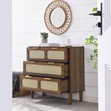 SPOFLYINN 3 Rattan Drawer Dresser with 3 Wide Drawers, Metal Handles Modern Rattan Dresser Cabinet for Bedroom, Living Room, Hallway, Entrance Farmhouse Storage Drawer Chest Walnut As Shown SPOFLYINN