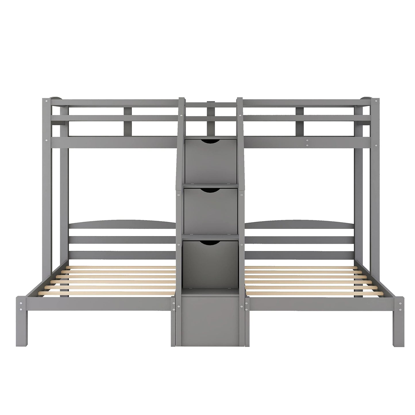 Harper & Bright Designs Triple Bunk Bed with Stairs, Twin Bunk Beds for 3, Wooden Bunk Bed with Built-in Staircase and Little Drawer for Kids Teens Adults, Gray