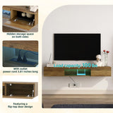 Floating TV Stand Shelf for TVs up to 80 Inch, Floating TV Cabinet with LED Light, Modern Wall Mounted Media Console Shelf with Power Outlets, Entertainment Center for Under TV Storage, Brown Msutree