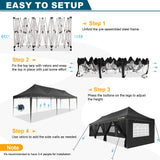 HOTEEL 10x30 Canopy Tent with Walls 10x30 Party Tent, Waterproof Easy Setup Canopy Tent 10x30 with Roller Bag and Weight Bags, Outdoor Pop Up Canopy Tent for Parties,Events,Backyard,Wedding, Black Hoteel