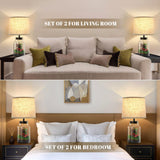 GyroVu Table Lamp Set, Fillable Table Lamp with Clear Glass Nightstand Lamp Set of 2 Beside Lamp for Living Room Bedrooms Office Bulbs Included(Oat Lampshade) GyroVu
