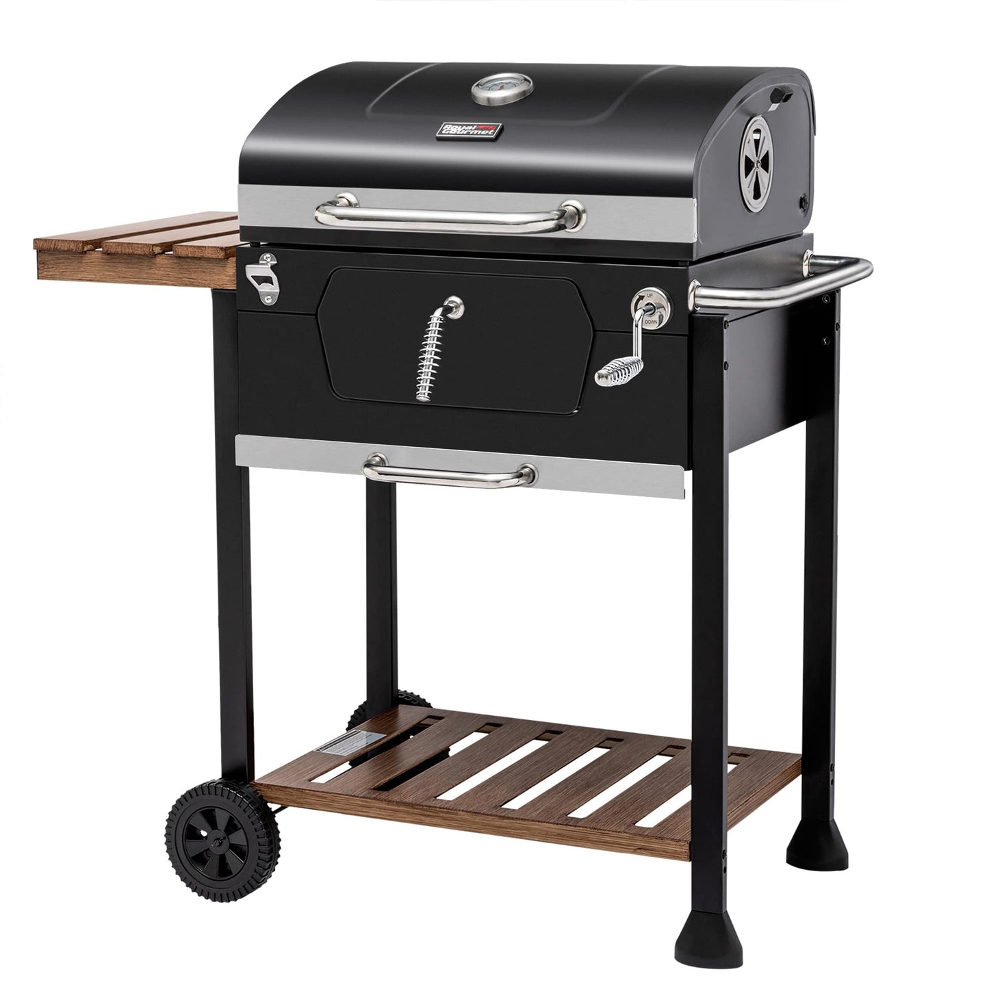 Royal Gourmet CD1824M 24-Inch Charcoal Grill, BBQ Smoker with Handle and Folding Table, Perfect for Outdoor Patio, Garden and Backyard Grilling, Black, Medium