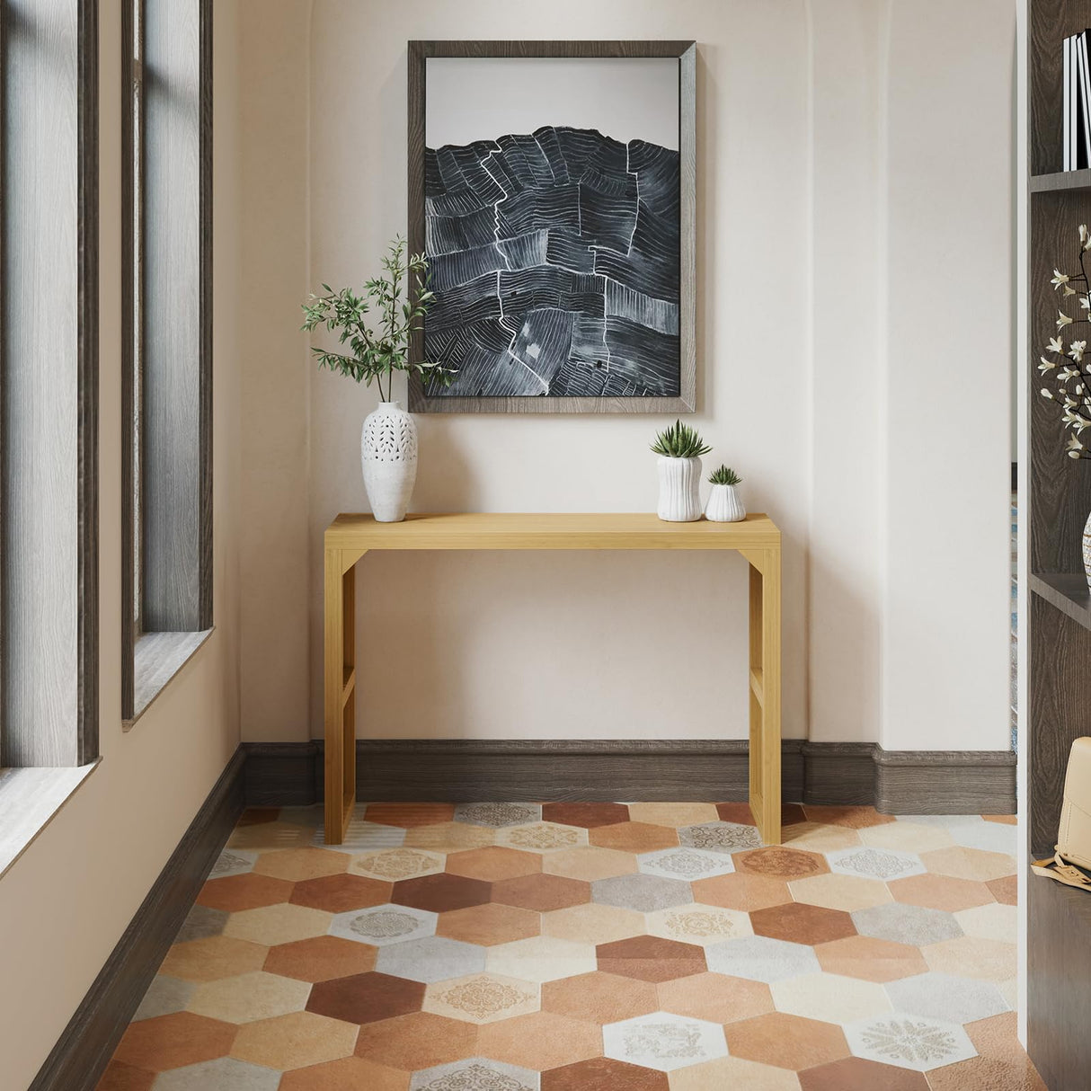 ROOMTEC Narrow Console Tables for Entryway, 46" Solid Wood Console Table Behind Couch, Farmhouse Entryway Table with Storage, Console Tables for Living Room, Hallway, Foyer (Nature, Console Table) ROOMTEC