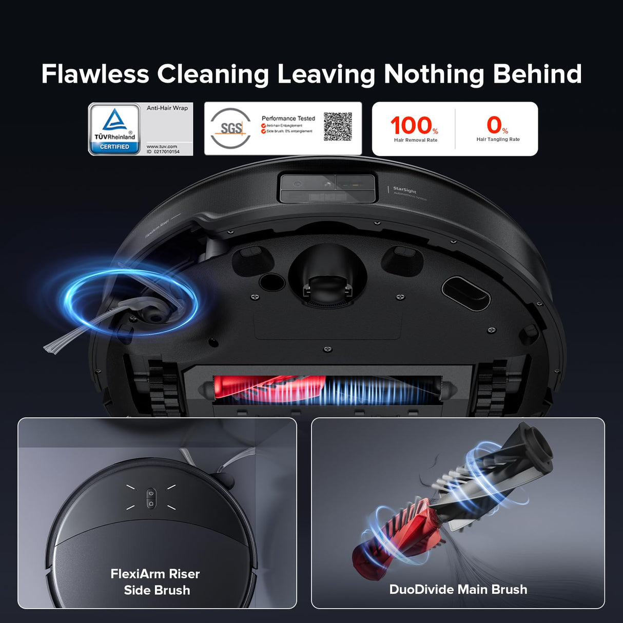 roborock Saros 10R Robot Vacuum and Mop, Powerful Suction, Zero-Tangling, 3.14’’ Ultra Slim, FlexiArm Riser Technology for Carpet & Floor, Corner & Edge Cleaning, Self-Emptying, Hot Air Drying, Black roborock