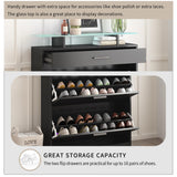 Merax Free Standing Shoe Rack with LED Light and 2 Flip Drawers, Tempered Glass Top Storage Cabinet Slim Entryway Organizer for Hallway, 35 inch Length, Black Merax