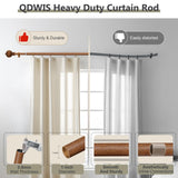 QDWIS Curtain Rods for Windows 28 to 48 Inch, 1 Inch Wood Adjustable Heavy Duty Decorative Drapery Rods with Classic Finials, Imitation Red Wood Window Curtain Pole, 18-45'' QDWIS