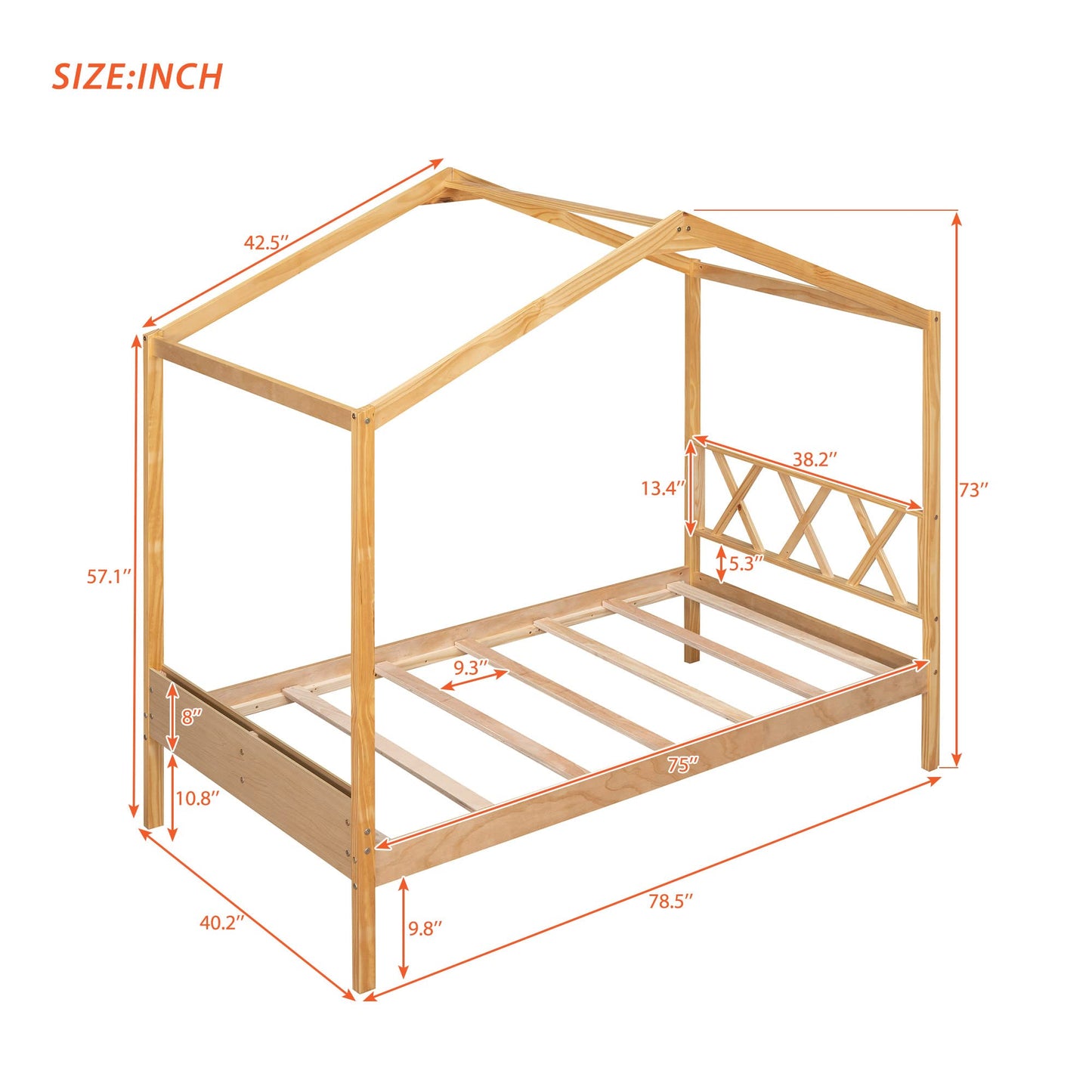 Harper & Bright Designs Natural Twin House Bed with Storage for Kids - WoodArtSupply