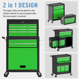 Granper 8 Drawer High Capacity Rolling Tool Chest, Metal Tool Box with Wheels and Drawers, Detachable Toolbox with Lock, Heavy Duty Tool Cabinet for Workshop, Warehouse and Garage (Black Green) Granper