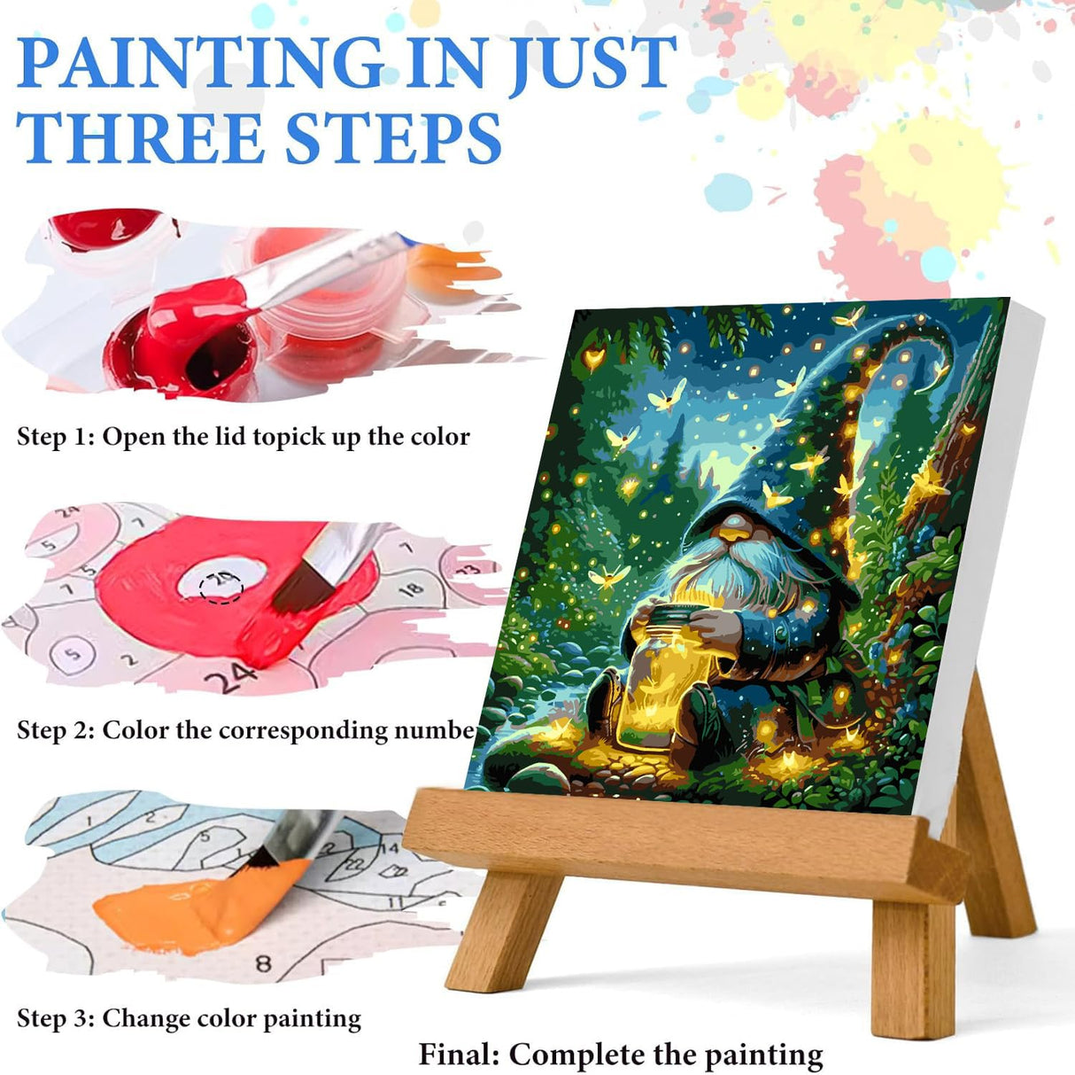 igoodom Paint by Numbers Kit for Adults – Gnome Adult Paint-by-Number on Canvas, DIY Acrylic Painting Set for Home Decor, 16x16in igoodom