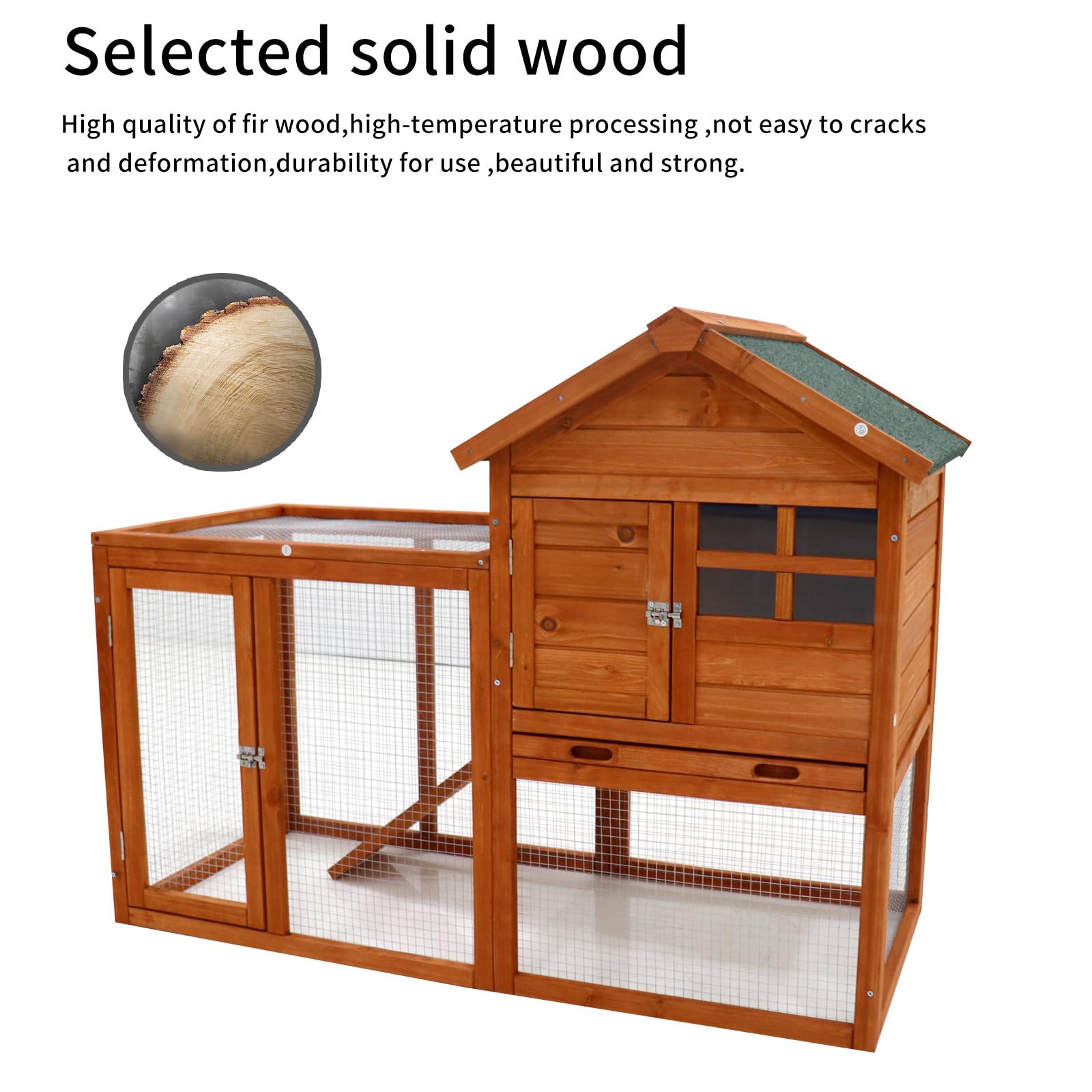 Fuhomtre Pets Coop Super Strength Natural Solid Wood Rabbit Hutch Pet House Chicken Nesting Box (47.8”L X 24.4”W X 36.3”H) Natural One Size - WoodArtSupply