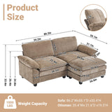 VINGLI Convertible Sectional Loveseat Sofa for Apartment with Deep Seat &Movable 2-Layer Ottoman, Oversized L-shape Cloud Sofa with Chaise &Armrests, 2-Seat Sofa for Small Spaces, Chenille,Light-Brown VINGLI