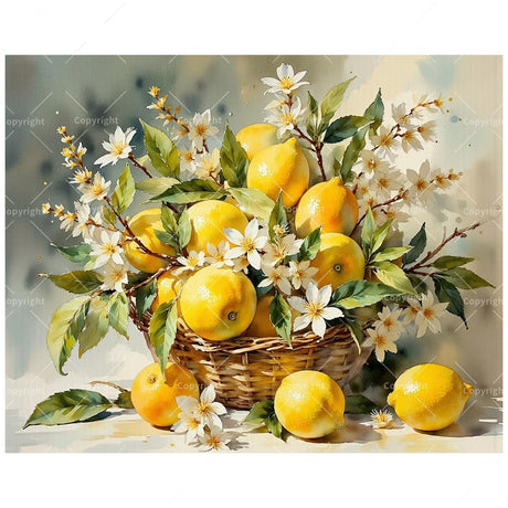 Still Life Paint by Numbers Kit for Adults - DIY Lemon Basket with Blossoms Painting on Canvas 16x20 Inches, Acrylic Paint Set, Suitable for Beginners, Fruit Art for Home Decoration or Gifts DecorFriday