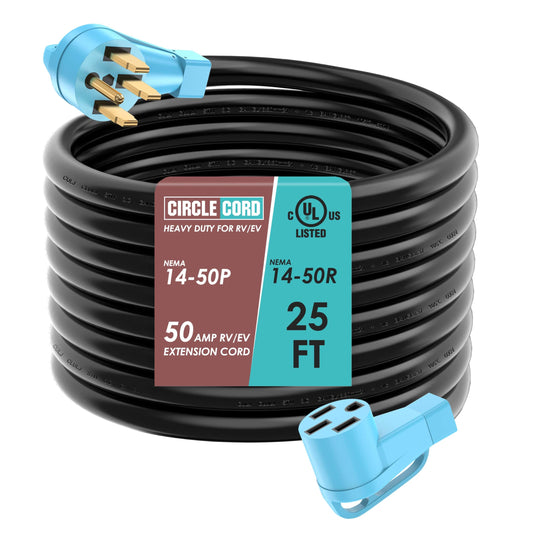 CircleCord UL Listed 50 Amp 25 Feet RV/EV Extension Cord, Heavy Duty 6/3+8/1 Gauge STW Wire, NEMA 14-50P/R Suit for Tesla Model 3/S/X/Y EV Charging and RV Trailer Campers - WoodArtSupply