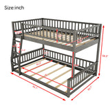SOFTSEA Full XL Over Queen Bunk Bed, Wood Floor Bunk Bed with Safety Guardrails & Wide Ladder for Kids Teens Adults, Detachable Bunk Bed into 2 Beds, Grey SOFTSEA