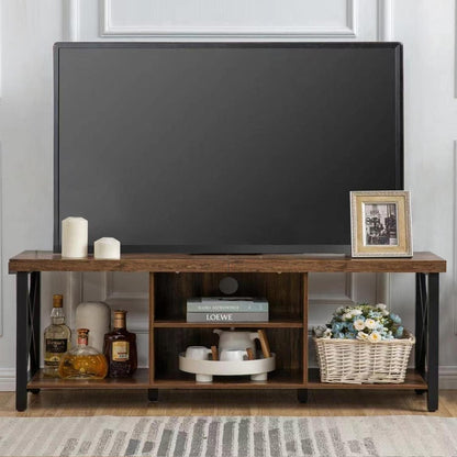 GAZHOME TV Stand for TV up to 65 Inches, TV Cabinet with Open Storage, TV Console Unit with Shelving for Living Room, Entertainment Room, Rustic Brown - WoodArtSupply