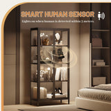 Eltean 63" H Glass Display Cabinet, 4 Tiers Curio Display Case with 3 Colors LED Sensor Light,Display Cabinet for Collectible with 3 Adjustable Shelves for Living Room, Bedroom, Office (63“H) Eltean
