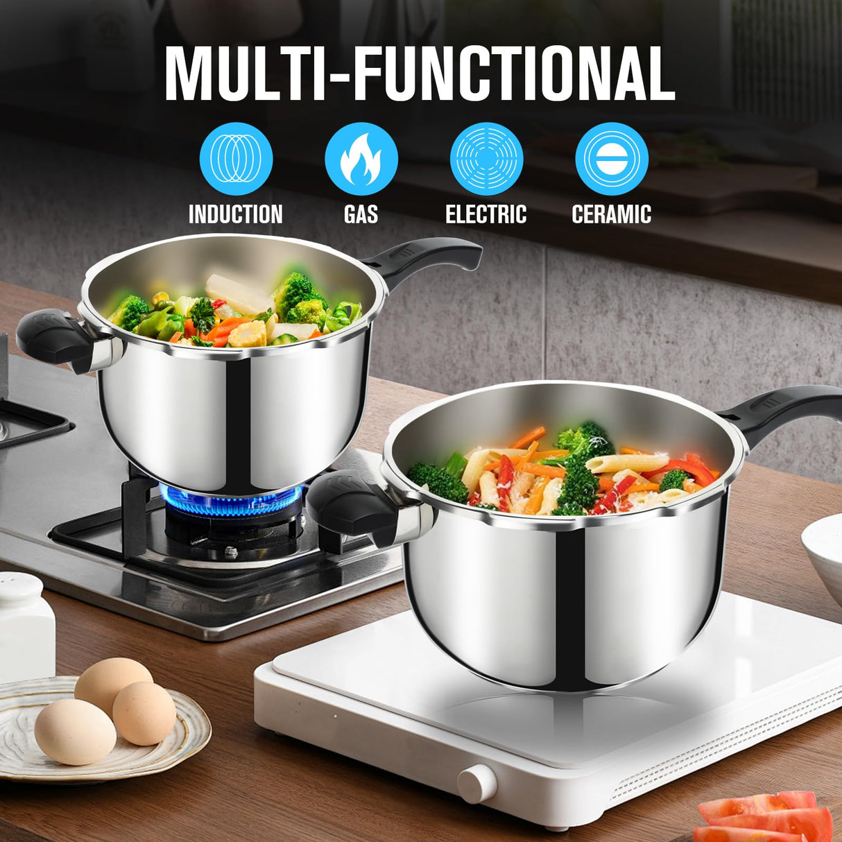 Stainless Steel Pressure Cooker 10 Quart, Induction Stove Top Pressure Cooker with Pressure Indicator Safeguard Devices, Compatible with Gas & Induction Cooker Peterboo