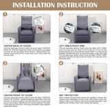 SearchI Recliner Chair Cover Jacquard Chair Covers 4 Piece, Small Recliner Sofa Slipcover for Home Theater Seating with Elastic Bottom, Recliner Protector with Pocket for Recliners, Beige SearchI