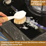 2 Pack Kitchen Dish Brush Bamboo Handle Dish Scrubber Built-in Scraper, Scrub Brush for Pans, Pots, Kitchen Sink Cleaning, Dishwashing and Cleaning Brushes are Perfect Cleaning Tools, White Songtaste