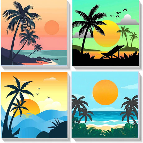 FOXKISS 4 Pack Framed DIY Paint by Numbers Kit for Adults Beginner,Sunset Oil Painting Easy Paint by Number with Canvas, Acrylic Paint Kit Arts and Crafts for Adults for Decor 8x8inch FOXKISS