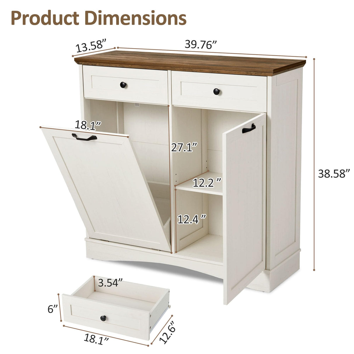 AHB 13 Gallons Tilt Out Trash Cabinet Free Standing Kitchen Trash Can Cabinet Recycling Garbage Cabinet with Hideaway Drawers, Pet Proof Trash Can Holder for Kitchen Living Room, Antique White AHB