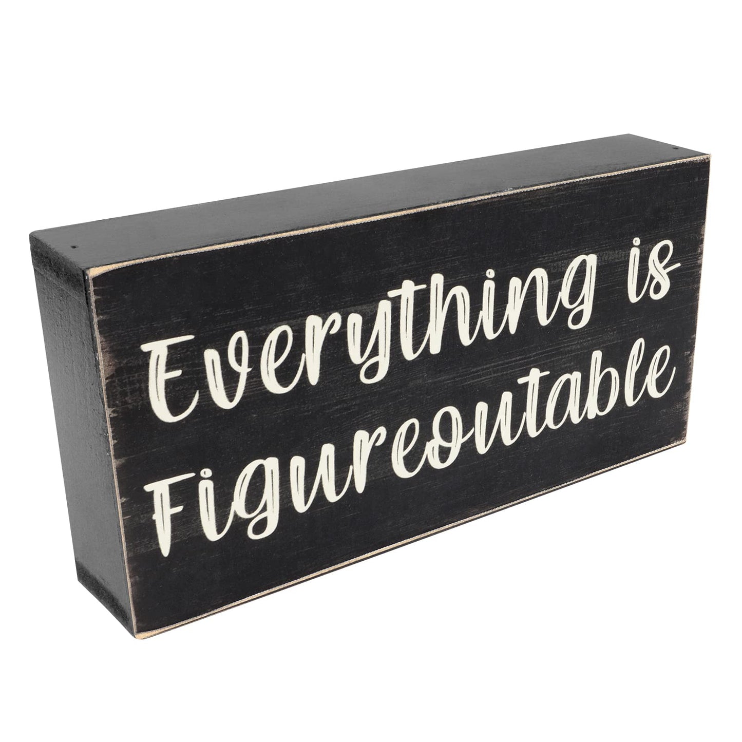 Esur Home Office Desk Black Decor - Inspirational Farmhouse Wooden Box Sign - Everything is Figureoutable - WoodArtSupply