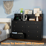 Yeyawomy 9 Drawers Dresser with LED Light, Dresser for Bedroom with Power Outlet, Modern Chest of Drawers, Storage Dresser with Open Storage Space, Dressers & Chests of Drawers for Closet (Black) Yeyawomy