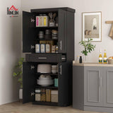 HOMCOM 72" Kitchen Pantry Cabinet, Freestanding Tall Storage Cabinet with 4 Doors, Drawer and 3 Adjustable Shelves for Dining Room, Black HOMCOM