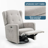 Ketaiyou Power Swivel Rocking Recliner Chair, High Back Electric Rocker Nursery Glider Chair, USB and Type-C Ports, Upholstered Fabric Reclining Single Sofa Chair for Living Room (Grey) Ketaiyou