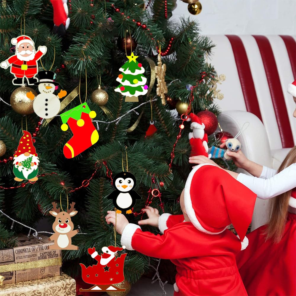 Nialnant 60 PCS Wooden Christmas Ornaments Crafts for Kids, Wooden Christmas Ornaments to Paint, 12 Style DIY Christmas Crafts for Christmas Tree Unfinished Wood Christmas Ornaments Kits Nialnant