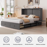 ijuicy Queen Size Murphy Bed with Foam Mattress and Side Storage Board, Cube Cabinet Bed with Charging Station Large Storage Drawers, Space-Saving Foldable Hideaway Bed-Grey ijuicy